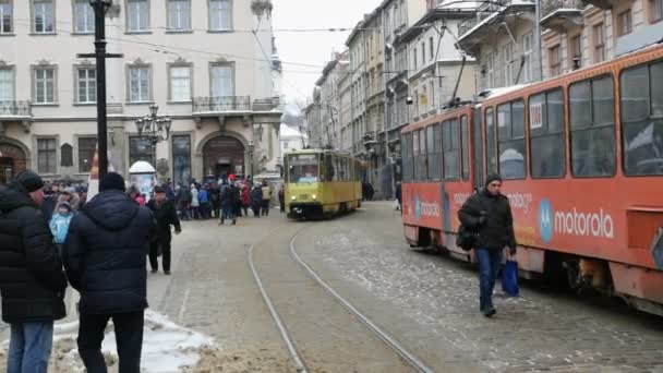 Lviv Ucrania Enero 2019 Gente Los Peatones Caminan Por Calle — Vídeo de stock