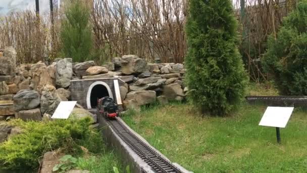 Yaremche Ukraine April 2018 Decorative Train Moves Summer Park Artificial — Stock Video