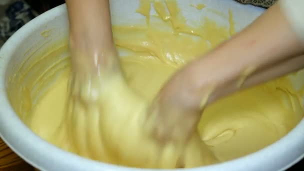 Cooking Homemade Food Woman Baker Vigorously Kneads Dough Her Hands — Stock Video