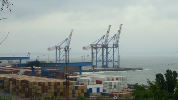 Odessa Ukraine Mai 2019 Hafenkräne Containerterminal Und Industriezone Vor Dem — Stockvideo