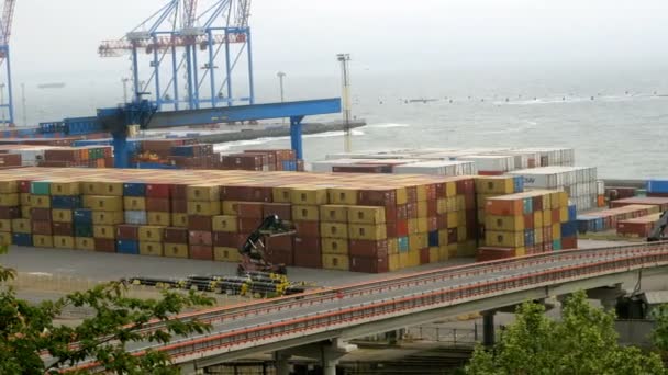乌克兰奥德萨 2019 乌克兰奥德萨海上商业港口前的货物码头 集装箱码头和工业区 物流货运中心 — 图库视频影像