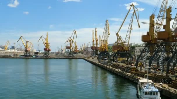 Marine Port Cranes Industrial Zone Cargo Front Odessa Sea Commercial — Stock Video