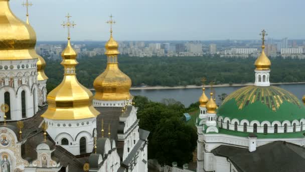 Orthodoxes Christliches Kloster Goldene Kuppeln Von Kathedralen Und Kirchen Kiev — Stockvideo