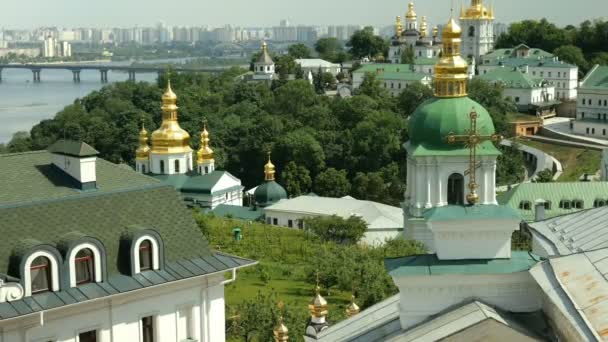Orthodox Christian Monastery Golden Domes Cathedrals Churches Kiev Pechersk Lavra — Stock Video