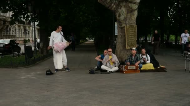 Odessa Ukraine May 2019 Group Followers Krishna Hare Krishna Sit — Stock Video