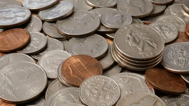 Amerikanisches Geld Großer Haufen Münzen Amerikanischer Cents Verschiedener Stückelungen Finanzielle — Stockvideo