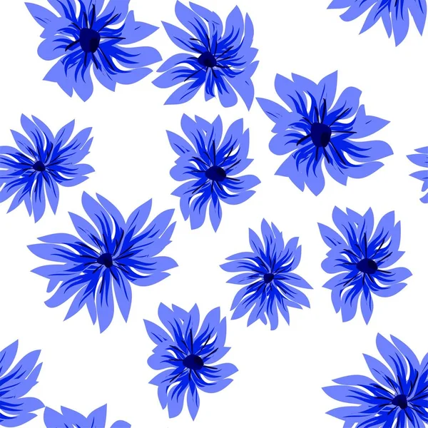 Seamless Floral Pattern Stylized Cornflowers Meadow Grasses Dark Blue Hand — Stock Vector