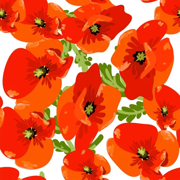 Seamless Pattern Red Poppy Flowers Vector Eps — Stock Vector