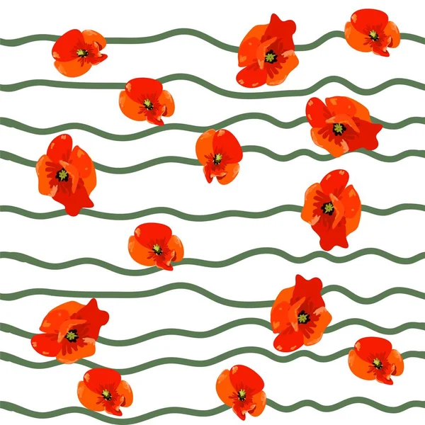 赤いケシの花でシームレスなパターン ベクトル Eps — ストックベクタ
