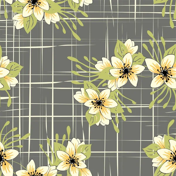 Patrón Sin Costuras Con Flores Fantasía Decoración Floral Rizo Ilustración — Vector de stock