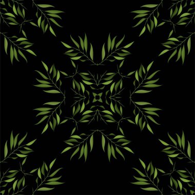 Seamless modeli yeşil çizgi film yaprak ve dal. Vektör