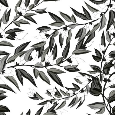 Beyaz çiçekler botanik motifleri çiçek açan çiçek seamless modeli rastgele dağılmış. Sorunsuz vektör doku. Moda için zarif şablon yazdırır. İle baskıda elle çizilmiş