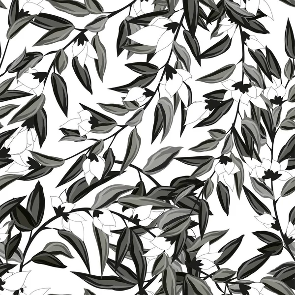 花无缝图案绽放白花植物主题随机分散 无缝的矢量纹理 优雅的时尚版画模板 手绘打印 — 图库矢量图片