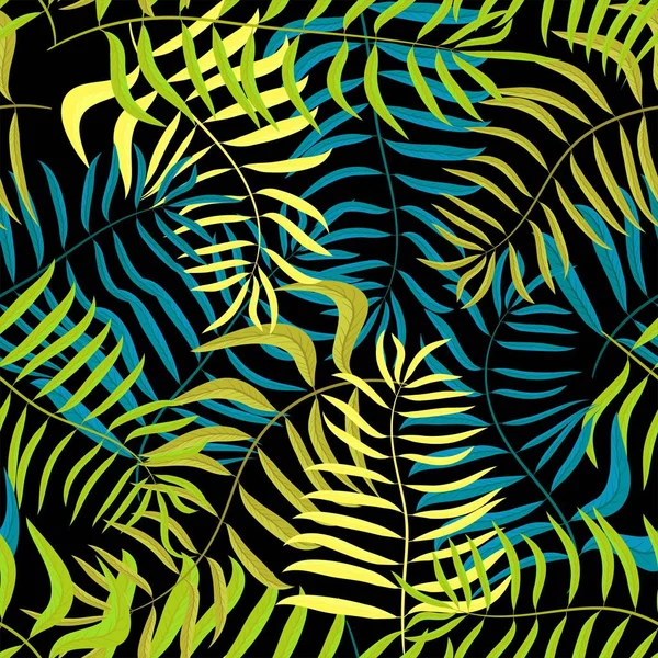 Tropikal Yaprak Palm Sorunsuz Vektör Desen — Stok Vektör