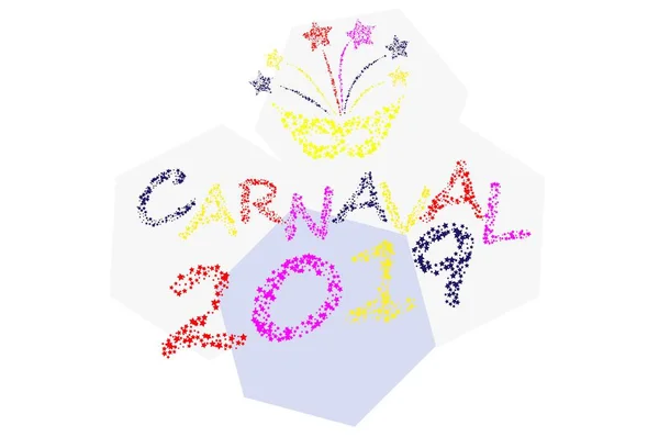 Carnaval texto de letras de mano como banner, tarjeta, logotipo, icono, plantilla de invitación. Ilustración vectorial con elementos de fiesta coloridos . — Vector de stock