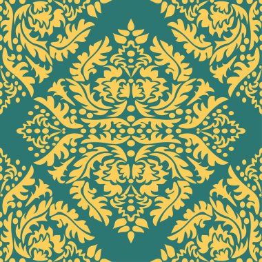 Klasik sorunsuz vektör desen. Damasko şark sarı süsleme. Klasik vintage arka plan. Şark süsleme kumaş, duvar kağıdı ve ambalaj için.