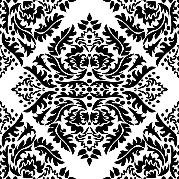 Damassé papier peint. Un fond vectoriel sans couture. Texture noire et blanche. Ornement floral. — Image vectorielle