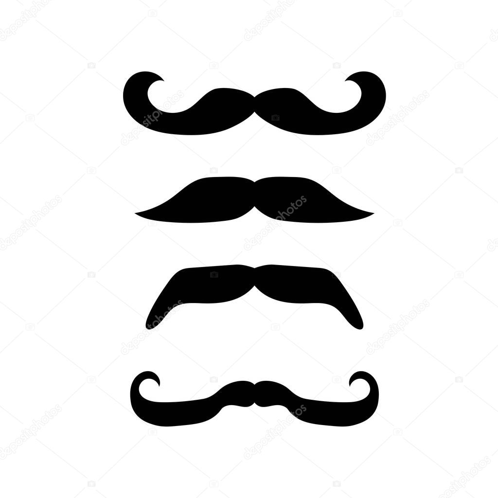 Set of moustache. Decorative elements for booth. Illustrations of accessories or symbols elements. Vector illustration on isolated background.