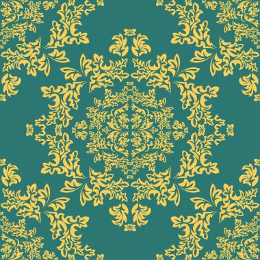 Vintage dikişsiz damask desen. Karo. Elle çizilmiş arka plan. Viktorya tarzıduvar kağıdı. İslam, Arapça, Hint, Osmanlı motifi. Şablon tebrik kartı, davetiye, reklam afişi, broşür.