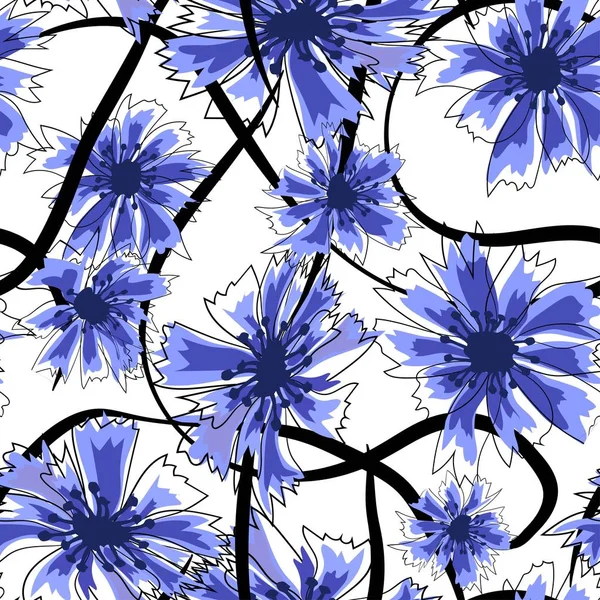 Cornflowers seamless pattern. Illustration on white background. — Stock Vector