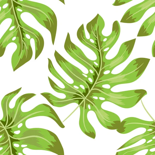 Тропический бесшовный рисунок с экзотическими пальмовыми листьями. Векторная иллюстрация. — стоковый вектор