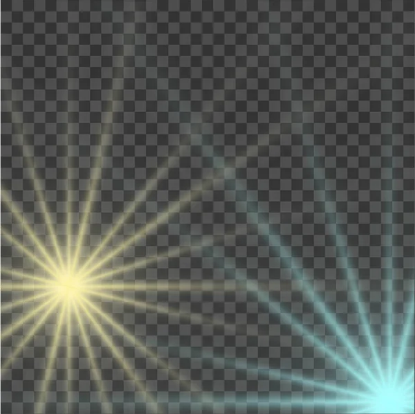 La bella luce blu e gialla esplode con un'esplosione trasparente. Illustrazione vettoriale e luminosa per un effetto perfetto con scintille. Stella Luminosa. Splendore trasparente del gradiente di lucentezza, lampo lucente . — Vettoriale Stock
