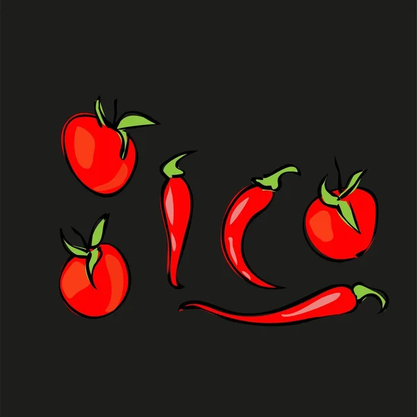 Stillleben. reife Tomaten, Kirschtomaten und Paprika. Vektorillustration. — Stockvektor