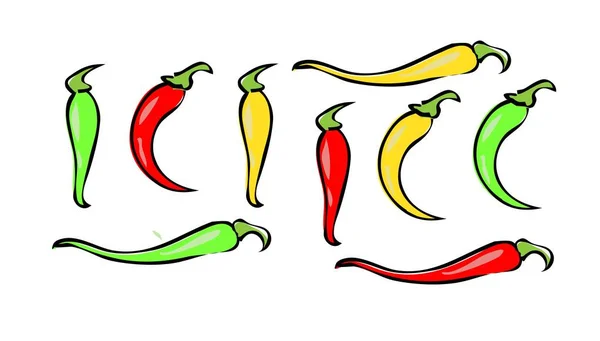 Mexikanische Jalapeno scharfe Chilischote Vektor-Symbol auf weißem Hintergrund. Farben Chilischoten Set. — Stockvektor