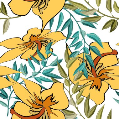 Tropikal çiçek yaprakları seamless modeli ile.