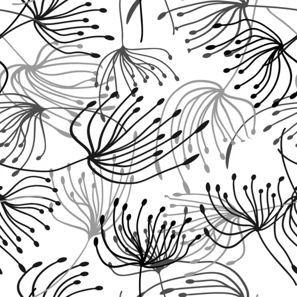 Patrón sin costuras. Flying of dandelion seeds. Textura repetitiva con estilo. vector . — Vector de stock