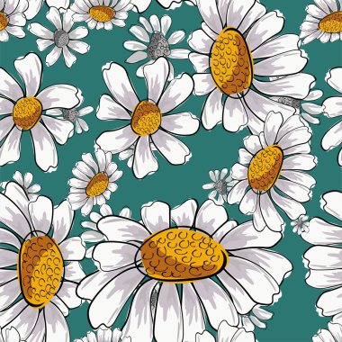 Papatyalar ile dikişsiz desenli modern kart.