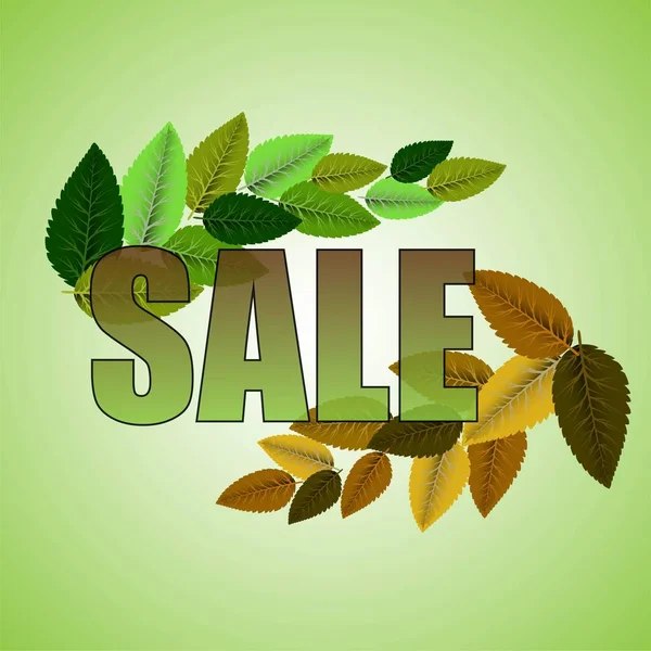 Πώληση με φύλλα σε πολύχρωμο φόντο. — Διανυσματικό Αρχείο