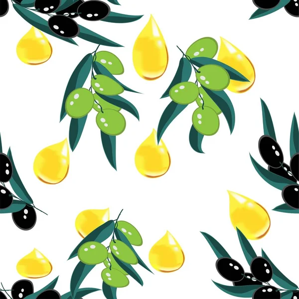 Belle branche olives vertes et noires sans couture , — Image vectorielle