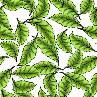 Beyaz arka planda yeşil yapraklı pürüzsüz desen.