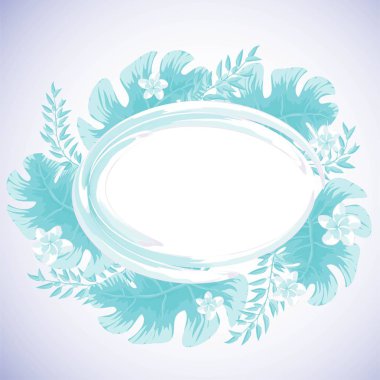 Beyaz arka planda vintage tarzında yaprakları ile Mavi çerçeve. Yalıtılmış vektör tasarımı.