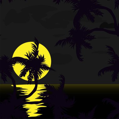Konsept tasarımı için palmiye ağaçları silueti. Vektör arka plan plaj. Bilim arka planı.