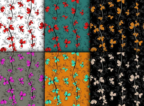 シームレスにカラフルな花と美しいセット 春の花の背景 シームレスなベクトル テクスチャ ヴィンテージナチュラルパターン 夏の色 ヴィンテージ壁紙 ベクトルパターン — ストックベクタ