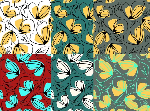 Nádherná Množina Květinami Bezbarvá Jarní Kvetoucí Pozadí Bezproblémová Vektorová Textura — Stockový vektor