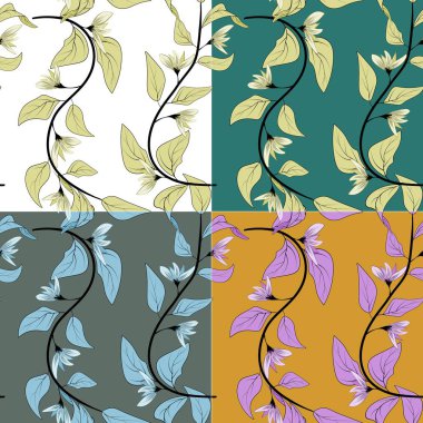 Vektör çiçek baskı. Malzeme tasarımı. Dekoratif çiçek deseni. Vintage doğal desen. Çiçek dikişsiz. Renkli arka plan vektörü. Soyut sorunsuz doku. Soyut arka plan