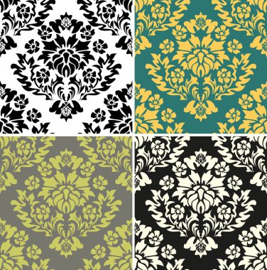 Retro vintage kapak. Soyut çiçek. Güzel soyut zemin. Duvar kağıdı barok, damask. Kumaş tasarımı için damask desen koleksiyonu. Rokoko süsü. Vintage dekor. Kumaş dokusu