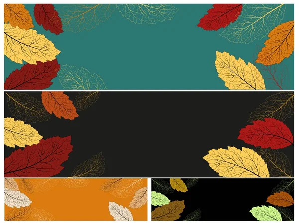 秋天的叶子 向量树集合 矢量横幅 现代招贴画 色彩艳丽的秋天树叶点缀在淡淡的背景上 供网页背景设计参考 — 图库矢量图片