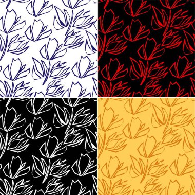 Bahar çiçek arka plan. Vektör tasarım illüstrasyon. Renkli arka planda soyut çiçekler dikişsiz desen. Vintage vektör seti. Bahar çiçeği. Dekoratif çiçek deseni