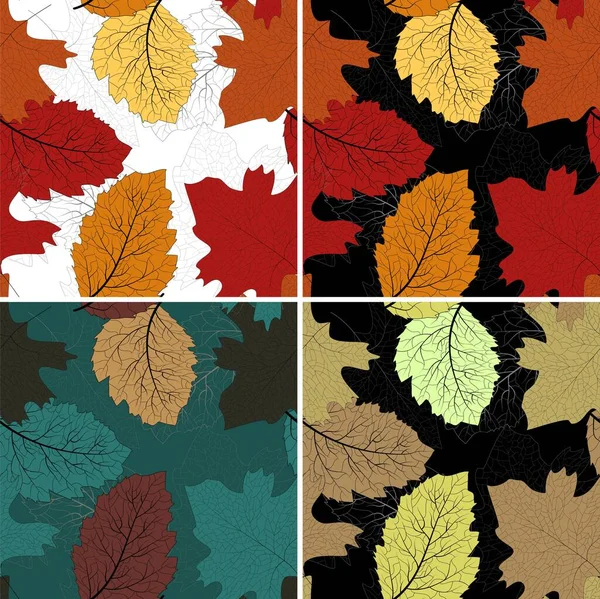 现代抽象设置与红秋枫叶无缝的彩色背景装饰设计 病媒壁纸 花序向量图集 织物质感 — 图库矢量图片