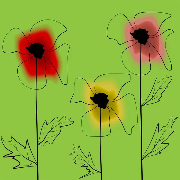 Ilustração vetorial floral. Papoulas abstratas aquarela para design decorativo. Flor desabrochada. Moda e estilo — Vetor de Stock