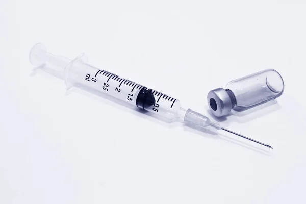 Vial Drug Plastic Syringe Needle Isolated White Background Stock Picture