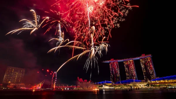 Singapur Julio 2018 Marina Bay Sand Con Fuegos Artificiales Del — Foto de Stock