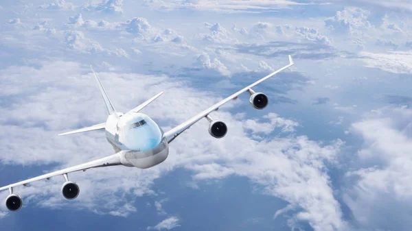 Літак Летить Під Блакитним Небом Білою Хмарою — стокове фото