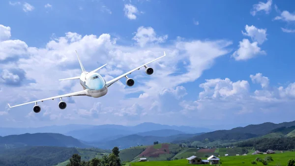 Repülőgép Repül Gyönyörű Táj Zöld Rizsföld Rizs Mező Fram Kék — Stock Fotó