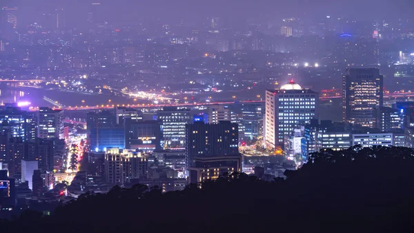 Vista Alta Paisagem Urbana Vista Luz Noturna Taipei Com Edifício — Fotografia de Stock