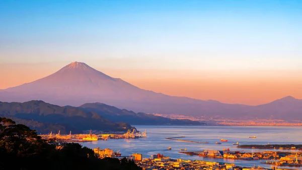 Sunrise over Mt. Fuji / Fuji Mountain and Shimizu Industrial Port at Nihondaira, Shizuoka, Japan